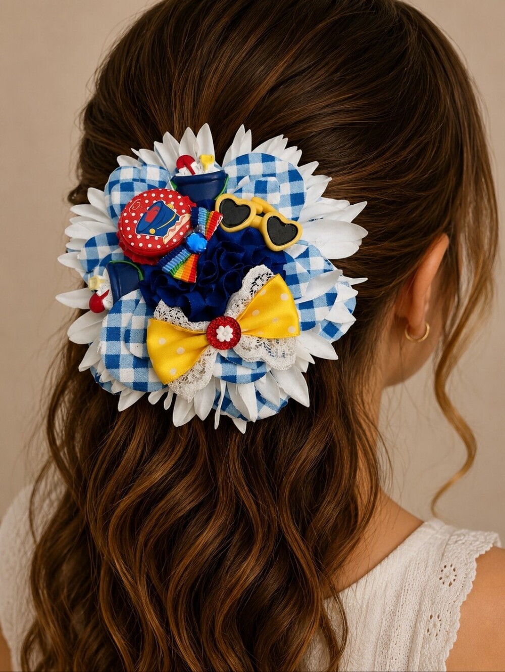 HANDMADE Gingham Beach Theme Hair Bow